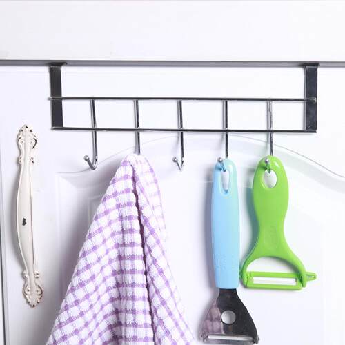 **Stainless Steel Cabinet Door Back 5-Hook Rack**  Screwless