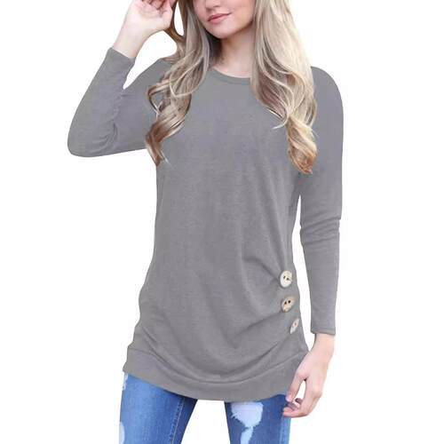 Round neck colored cotton zipper long sleeved T-shirt