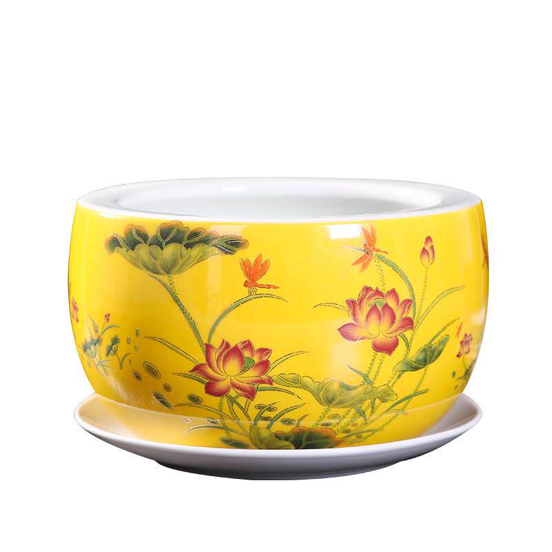 景德镇陶瓷花盆特大号室内栽发财树造景盆透气阳台种植兰花带托盘