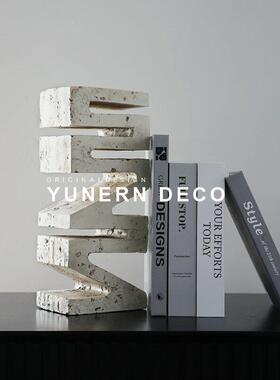 Wabi-Sabi风格创意书柜彷石灰华饰品样板房售楼处客厅书房书柜软