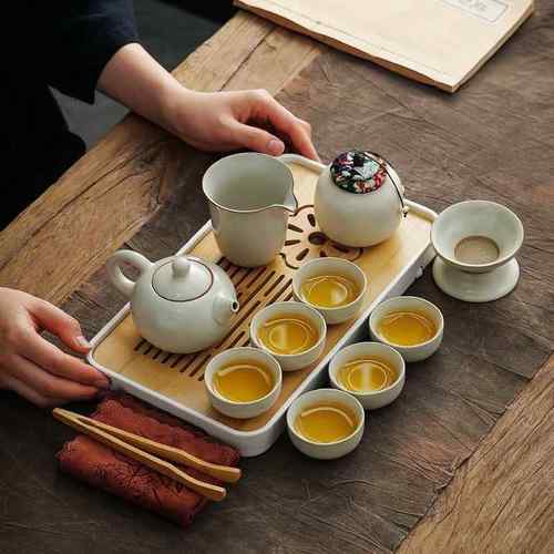 厂家直陶家销米黄汝窑功夫旅行茶具套装用户外BOF便携包泡瓷茶壶