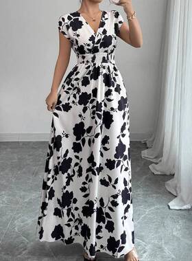 Women's Floral Print V Neck Tank Dress, Elegant Vneck
