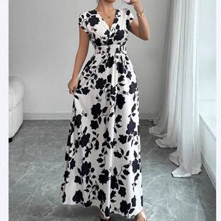 Women's Plus Size Bohemian Floral Dress Fitted Woven Fabric