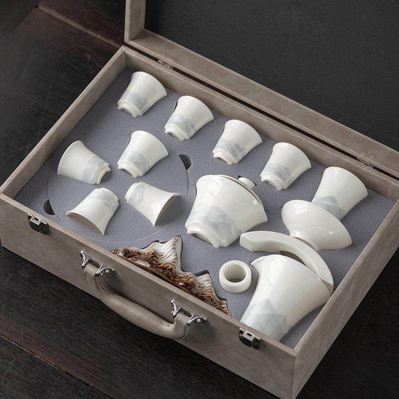 景德镇汝窑德化白瓷高档羊脂玉功夫茶具套装家用客厅盖碗茶杯礼品