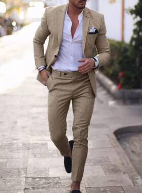 2025 New Men's Business Casual Suit Suit Two-Piece Solid