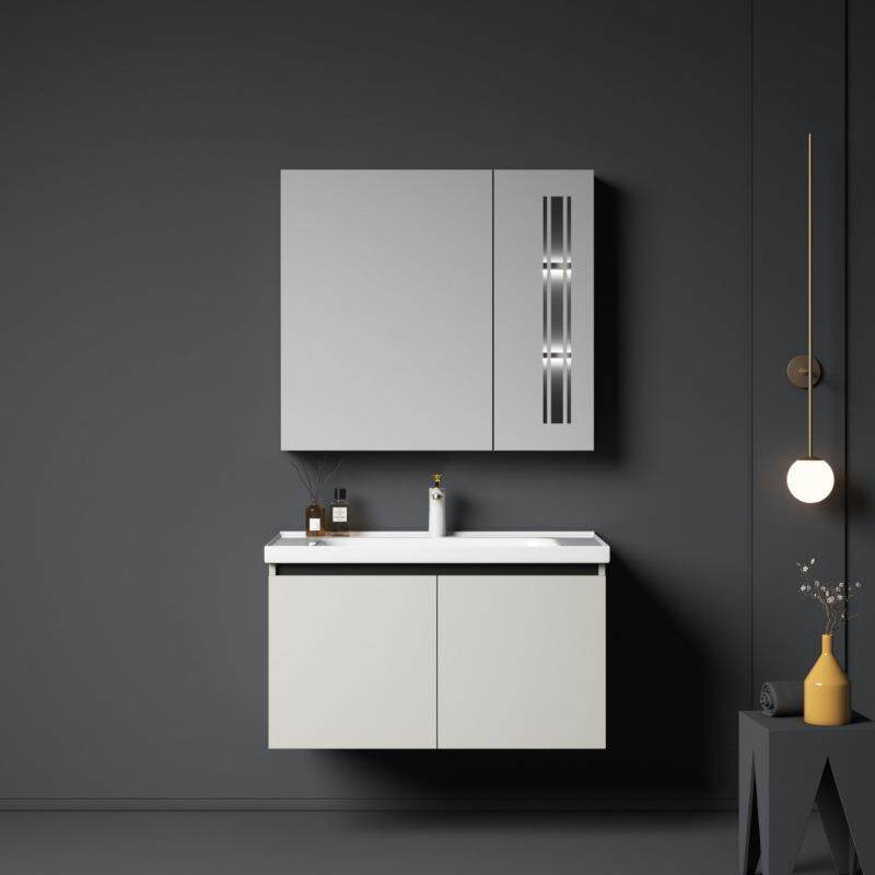 新款奶油风铝合金浴室柜组合无缝一体陶瓷盆卫生间洗脸洗手洗漱台