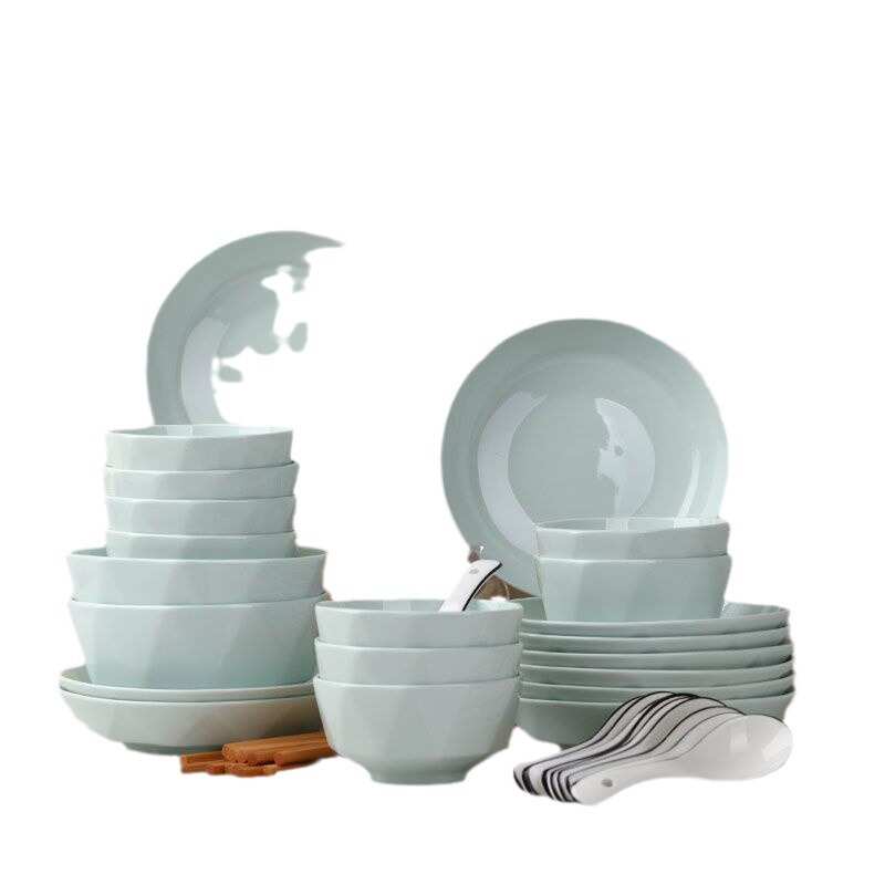 创意6-16人用碗碟餐具套装家用2022新款陶瓷碗盘汤面碗蒸鱼盘组合