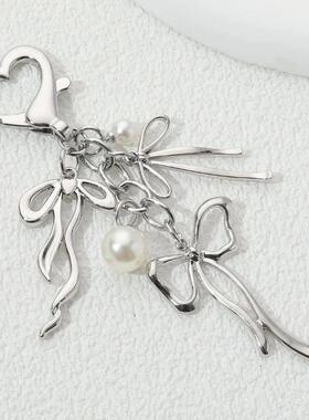 Y2K Pretty Butterfly Bow Knot Pearl Enamel Keychain Flying I