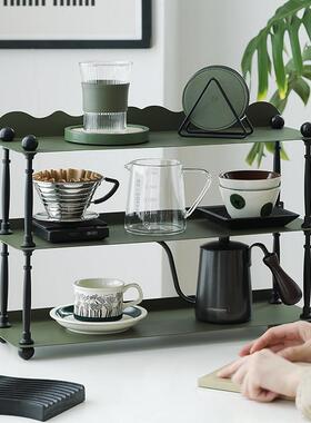 墨绿色置物架三层杯子收纳厨房铁艺杯架桌面覆古杯子架中古收纳层