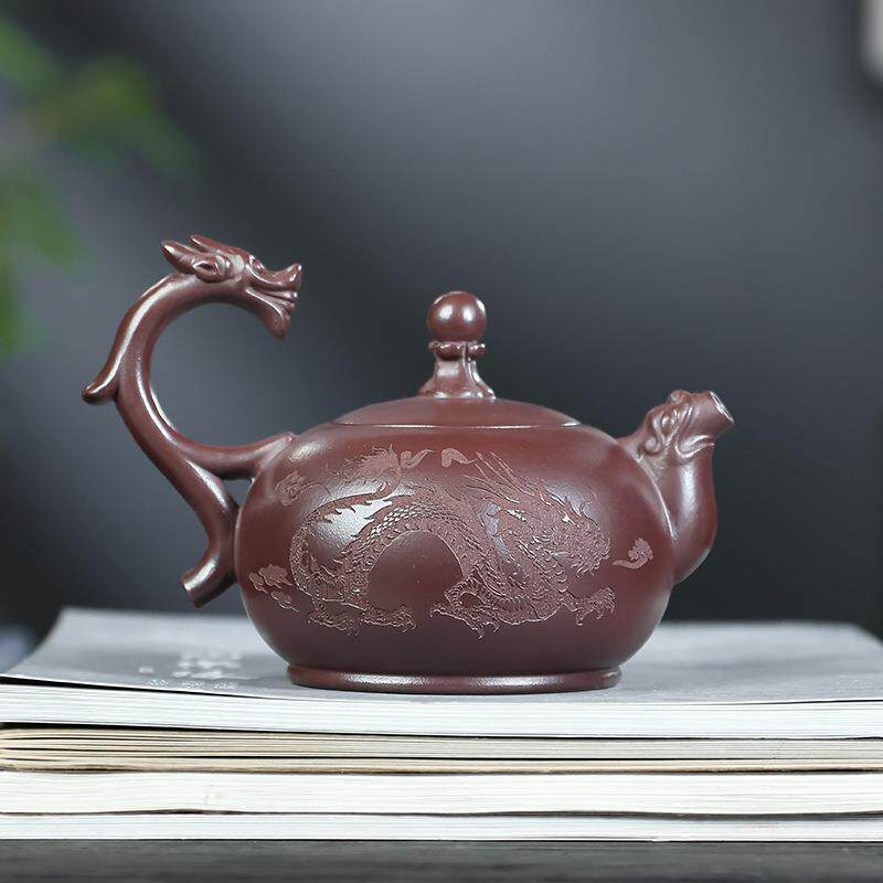 游龙戏珠紫砂壶宜兴全手工茶壶原矿紫泥壶双龙戏珠茶具