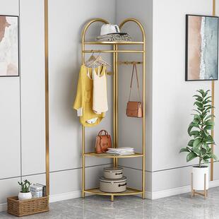 转TL 2角衣挂帽架小户型卧室地落简易衣架墙角不占空艺间铁衣 Y50