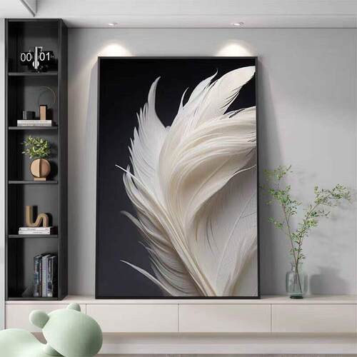 羽毛黑白抽象沙发背景墙装饰画现代简约客厅挂画高档入户玄关壁画