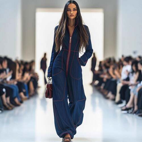 Women's 2026 New Spring Autumn Deep Blue Denim Pockets