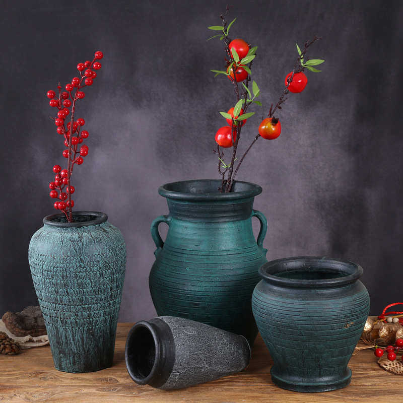花瓶复古粗陶干花鲜花水培中式多肉花盆土陶罐瓦罐家居好看实用,家居饰品,花瓶,淘宝优惠券,粉丝福利购,淘宝优惠卷