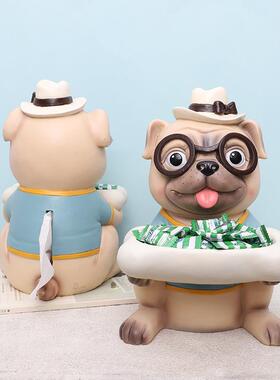 纳卡通物鹿桌上树脂收纳盘纸装抽盒创意多功动能抽纸盒R9A5A0桌面