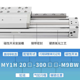 1000A 无杆带直线导轨高速气缸MY1H16 300 机械式 200