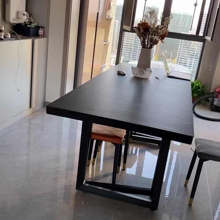 工作台简约现代复古工业风办公桌黑色电脑桌LOFT会议桌实木长桌工