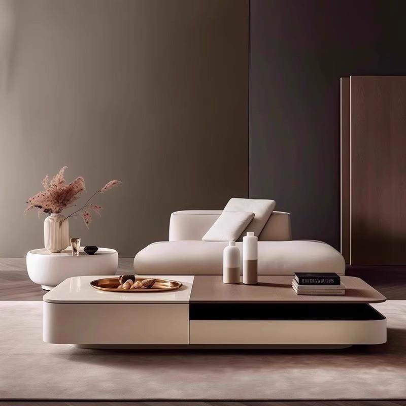 现代意式客厅储物加厚底座小户型高端茶几胡桃木微晶石茶几