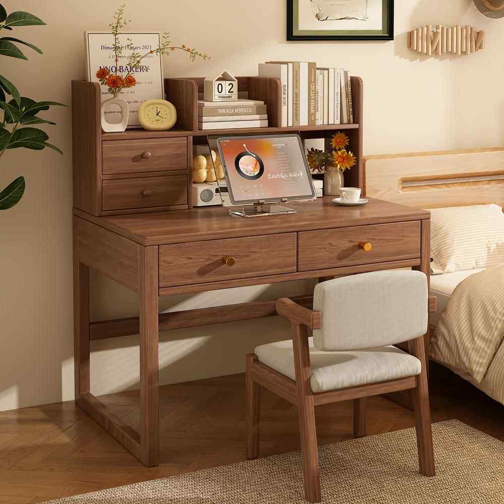 实木小户型书桌家用卧室写字学习桌现代简约办公桌带抽屉小桌子