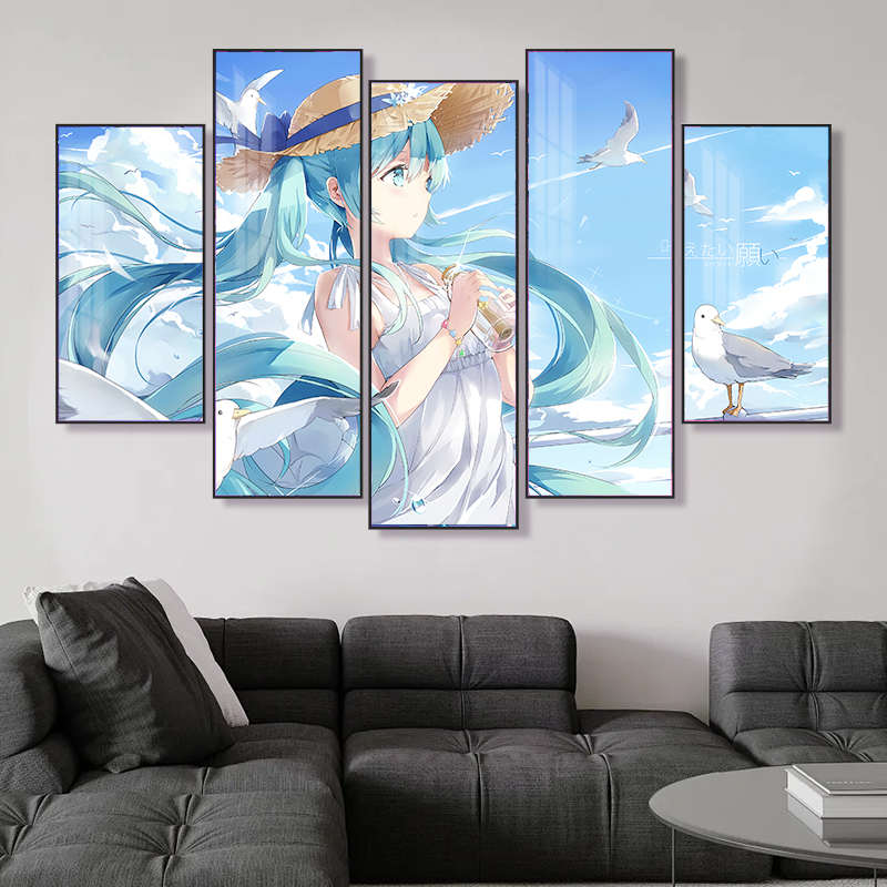 初音未来二次元挂画动漫网吧电竞房装饰画客厅沙发背景墙房间装饰