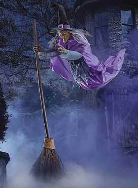跨境Hovering Witch万圣节动画悬停女巫紫色道户外具装饰扫帚
