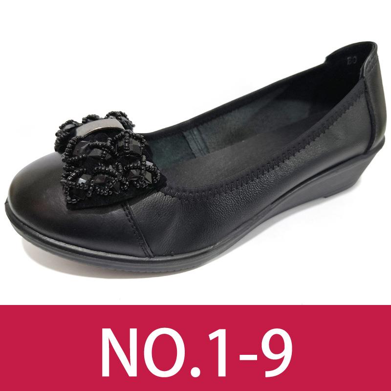 正品春季软底真女鞋鞋平底妈妈牛皮鞋防滑中皮单老年大码休闲工作