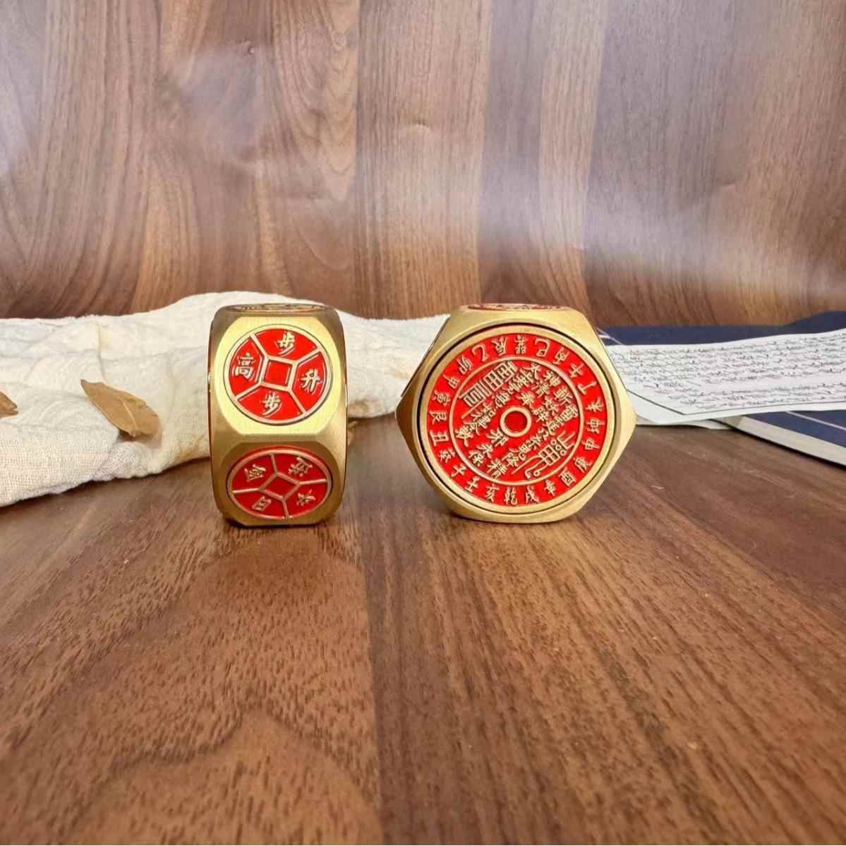 森舍招米红色山鬼钱八面转解压指尖陀螺黄铜转六面手把件转转魔方