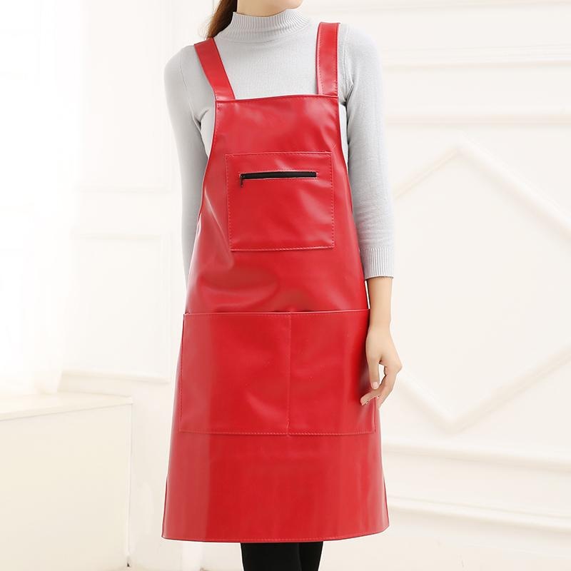 新款加厚皮围裙超强防水防油软皮厨房家用女士餐饮专用不掉皮围腰