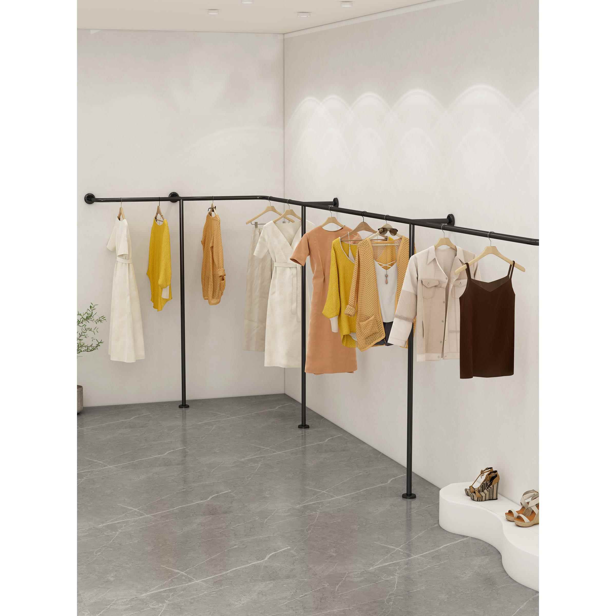 服装店上墙壁挂展示架落地直杆挂衣架女装店专用黑色货架侧挂衣杆