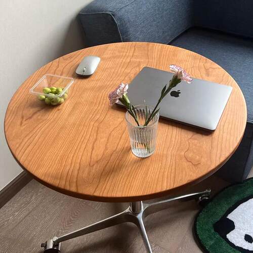 实木圆形餐桌樱桃木客制化 现代简约木质茶几 多功能圆形小餐桌