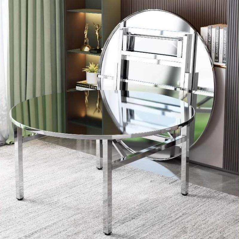 304不锈钢桌子特厚可折叠圆桌摆摊吃饭家用大排挡不锈钢桌子圆形