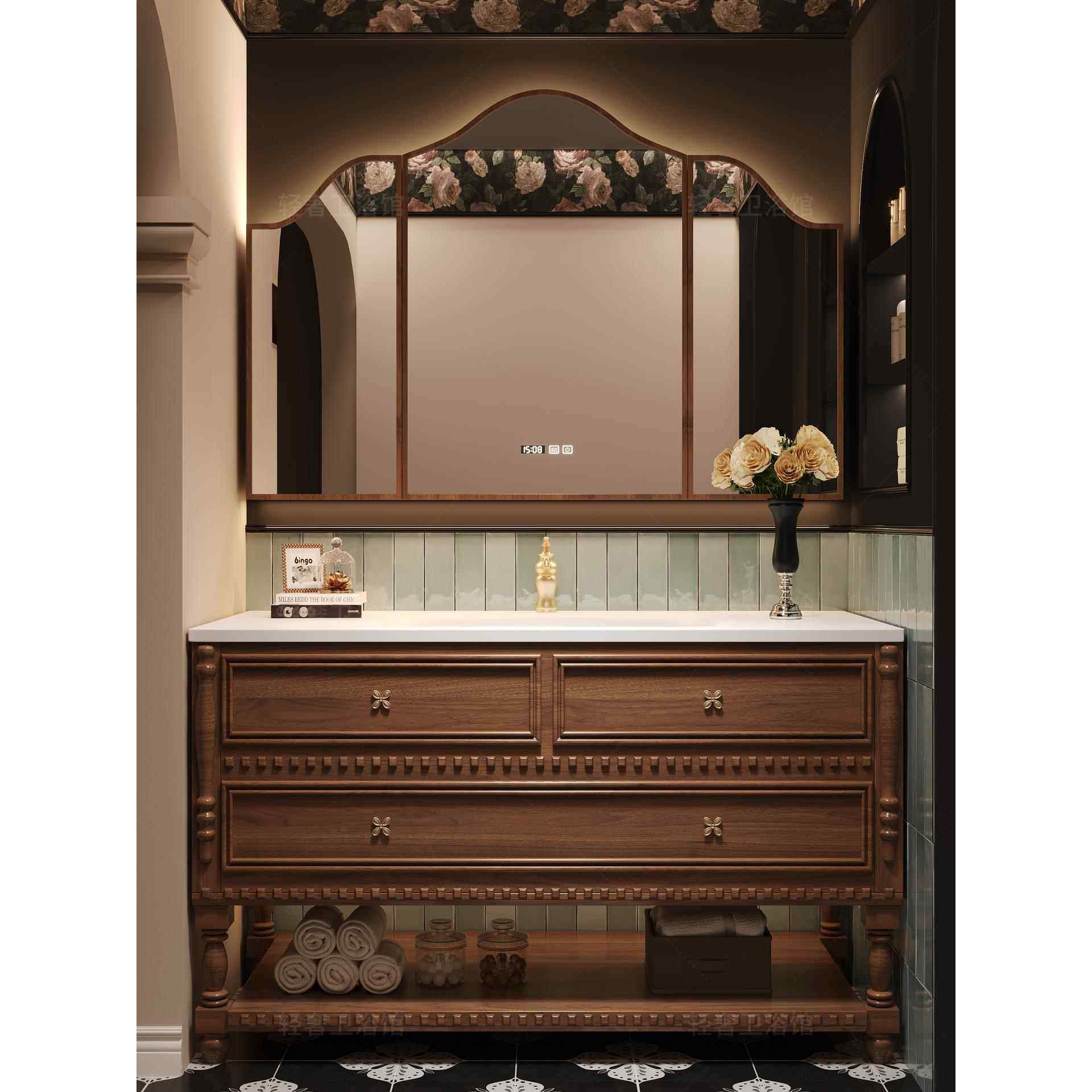 美式中古风落地浴室柜组合可丽耐一体盆卫生间洗脸盆洗漱台洗手池,家装主材,浴室柜组合,淘宝优惠券,粉丝福利购,淘宝优惠卷