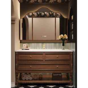 美式中古风落地浴室柜组合可丽耐一体盆卫生间洗脸盆洗漱台洗手池