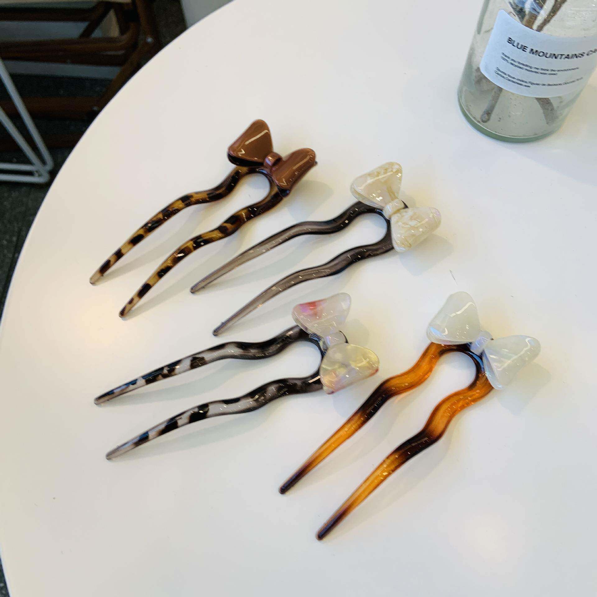韩版新款蝴蝶结醋酸发簪炫彩发饰发饰甜美少女古风实用簪子盘发器