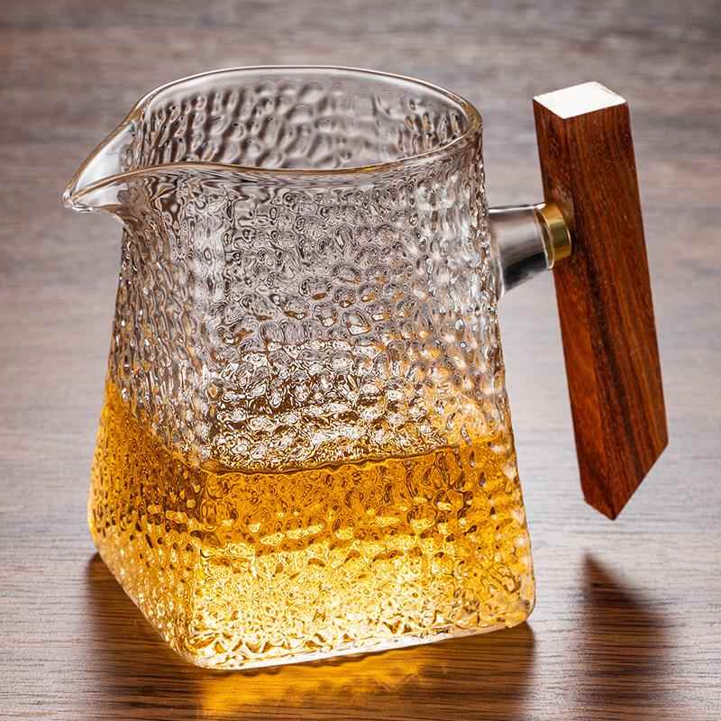 加厚耐热侧把公道杯茶漏一体套装大号茶海分茶器功夫茶具玻璃公杯