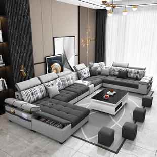 布艺沙发客厅简约现代2025新款 大户型北欧科技布沙发组合家具套装