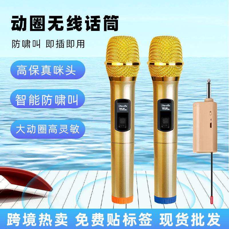 无线麦克风一拖二家用声卡金色话筒专用户外K歌音响设备V段