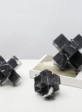 现代简约几何不规则大理石摆件样品屋展示中心样板间桌面花瓶软装