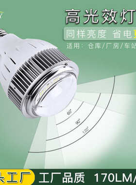 厂房仓库高天棚工业照明LED节能高光效矿灯大球泡灯E27紫光去除渍