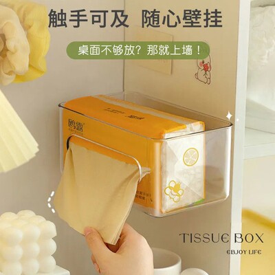 Wall-mounted tissue box for facial tissues, hand towels stor