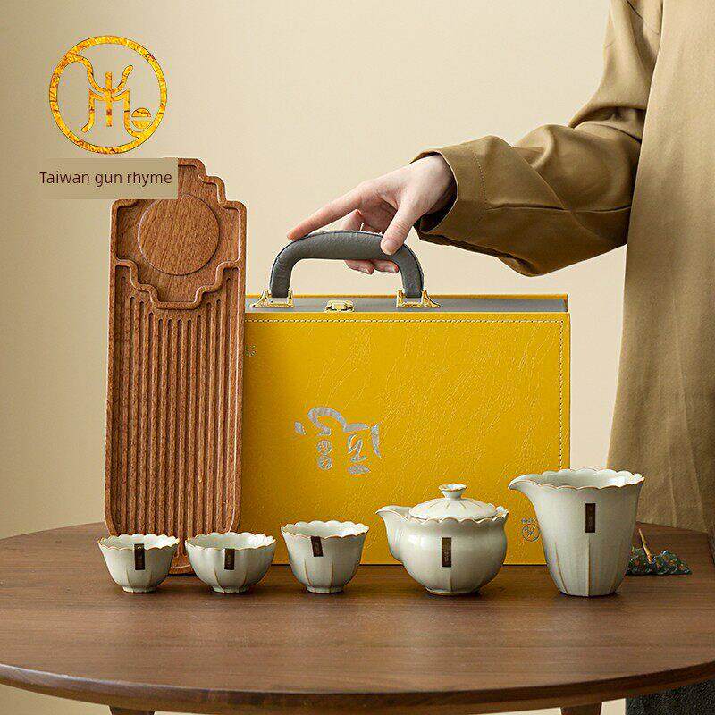 台湾柏韵汝窑茶具套装家用高档陶瓷冰裂纹功夫茶具礼盒装送礼佳品