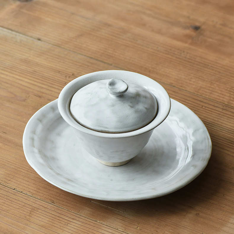 粉引日式手作粗陶盖碗 功夫茶具套装泡茶碗 禅意陶瓷日用盖碗茶杯