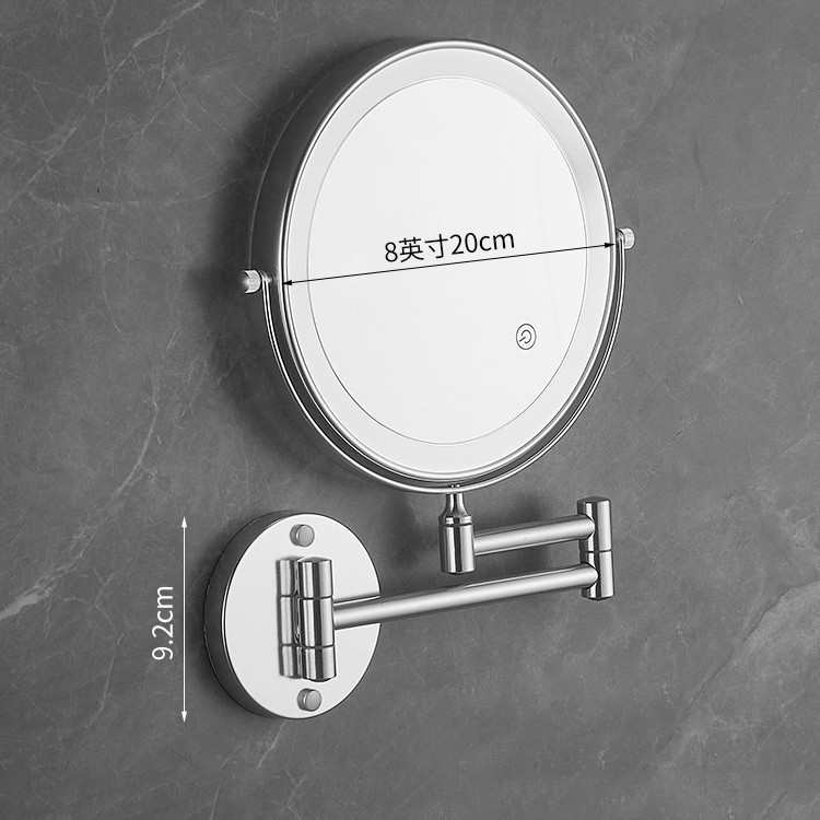 镜免带色灯双面镜子折叠伸缩灯美容化妆镜led放大打孔浴室三壁挂