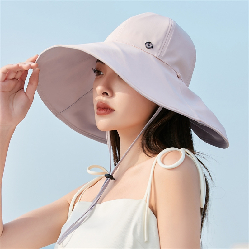春夏季气质遮阳帽长短沿女士沙滩度假防紫外线帽宽檐气质盆帽
