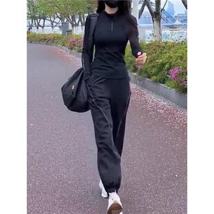 长袖立领黑色修身显瘦瑜伽服宽松轻薄透气瑜伽裤运动健身瑜伽套装