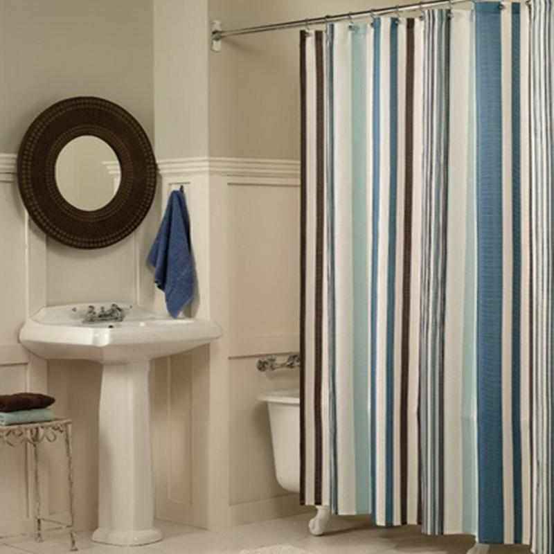涤纶浴帘加厚防水防霉浴室帘子高档酒店浴帘蓝竖条纹简约大方