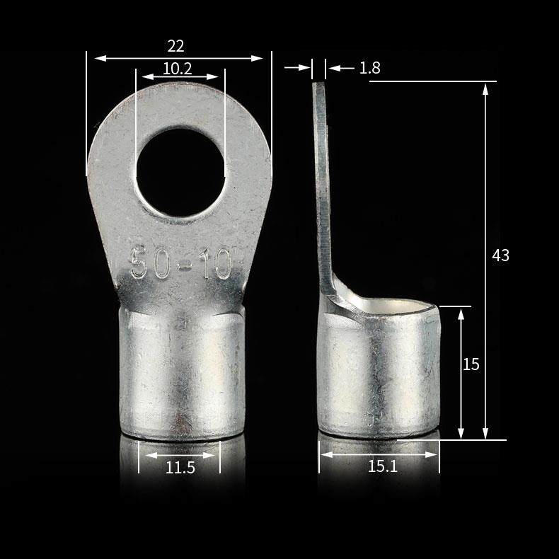 国标紫铜 OT50-10 压接线端B子 RN圆冷型裸LAA端头OT铜0鼻子20只
