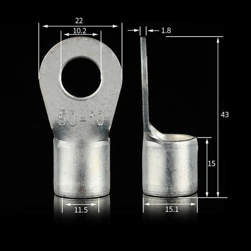 国标紫铜 OT50-10 压接线端B子 RN圆冷型裸LAA端头OT铜0鼻子20只