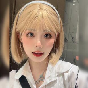新款直销程铭假发女网红空气刘海白金色波波头2023新款修脸自然全