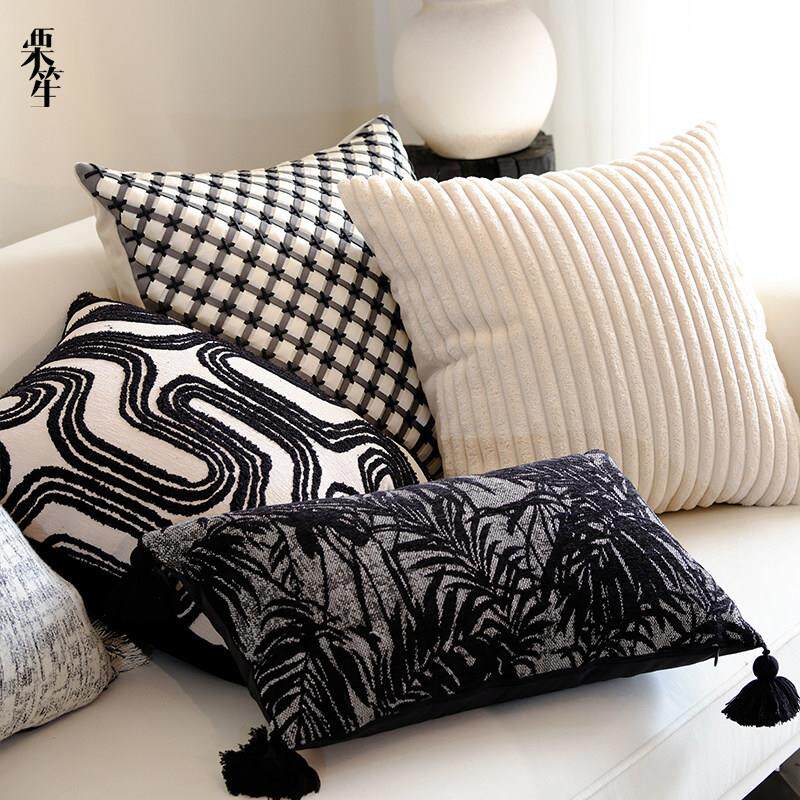 栗笙诧寂风中古客厅沙发抱枕黑白靠枕民宿高级感靠垫样板间枕套